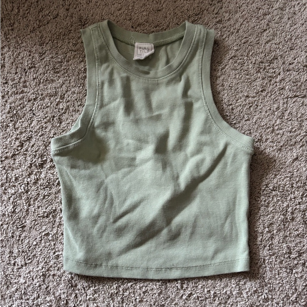 Sage Green Ribbed Cropped Halter Top
